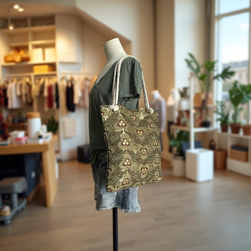 NWT Embroidered Canvas Boho Bohemian Tote Bag - Green Red Cream! - Picture 2 of 6